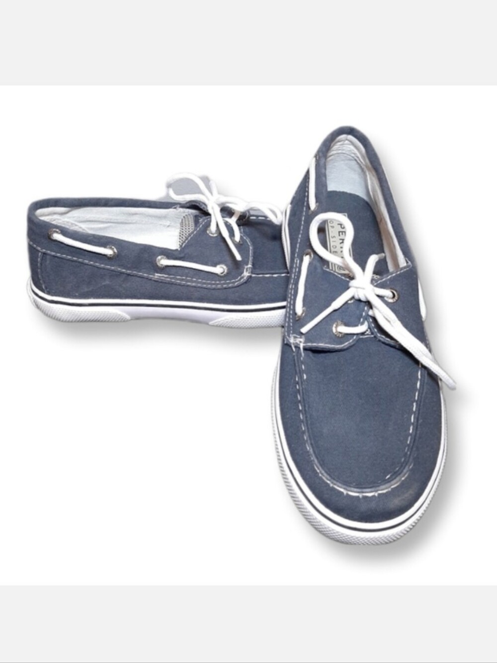 Sperry Top-Sider Halyard 2-Eye Sneakers Boat Shoes Navy Blue Canvas Boys 3.5